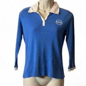 Vintage Blue‎ and White Aero Polo Style Shirt